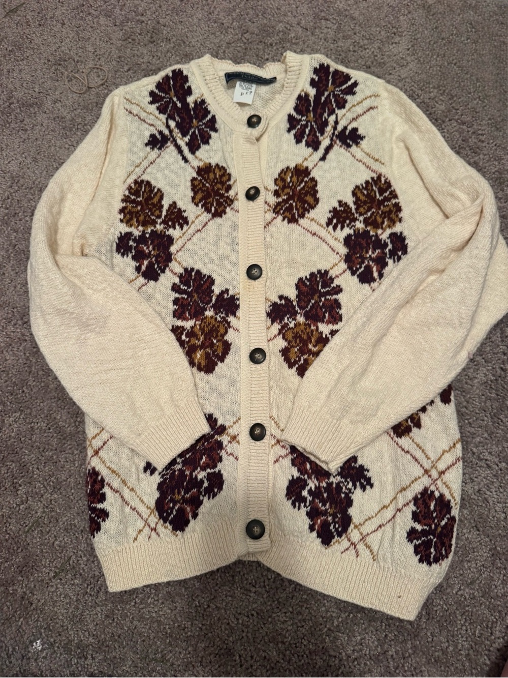 Cream Floral Knit Button-Up Sweater Cardigan